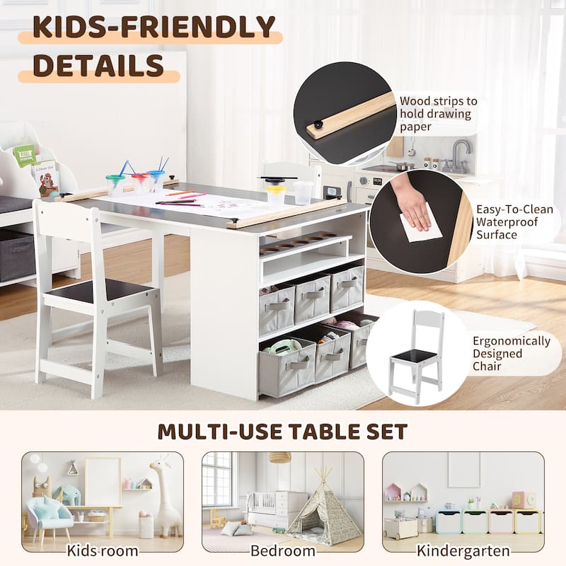 Kids Art Table and 2 Chairs with Storage Bins,Toddler Activity Table