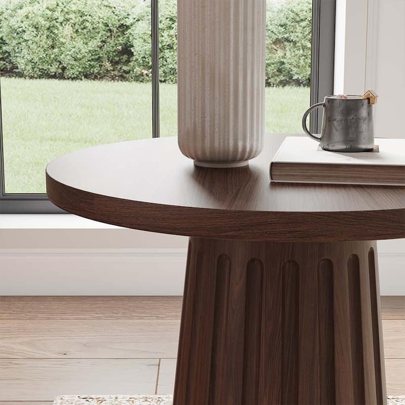 17.71" Modern Minimalist Round Side Table, MDF, Walnut Veneer