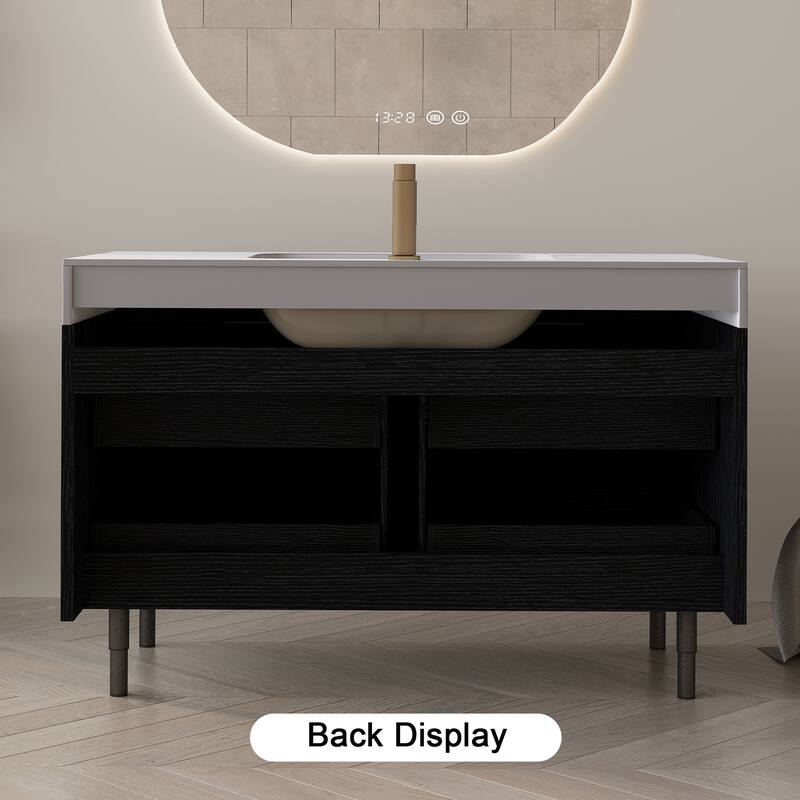 35.4" Farmhouse Floating Bathroom Vanity - Sintered Stone Top with Undermount Sink, 4 Drawers, Wall-Mounted