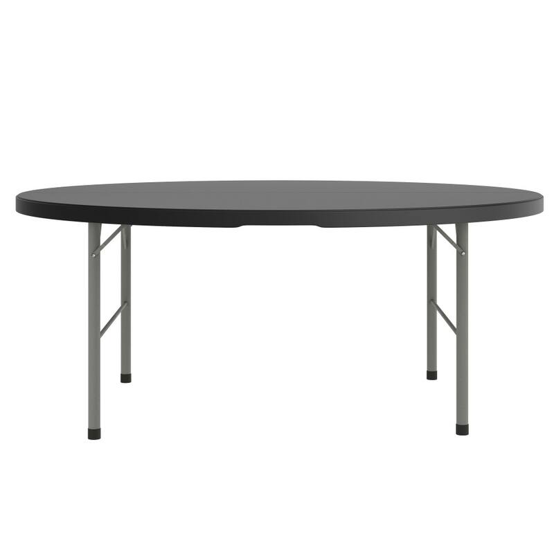 5.89-Foot Round Bi-Fold Plastic Banquet Folding Table with Handle - 70.75"D x 70.75"W x 29"H