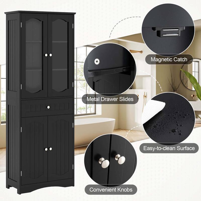 Costway 63" Tall Bathroom Cabinet with Tempered Glass Doors Adjustable - See Details