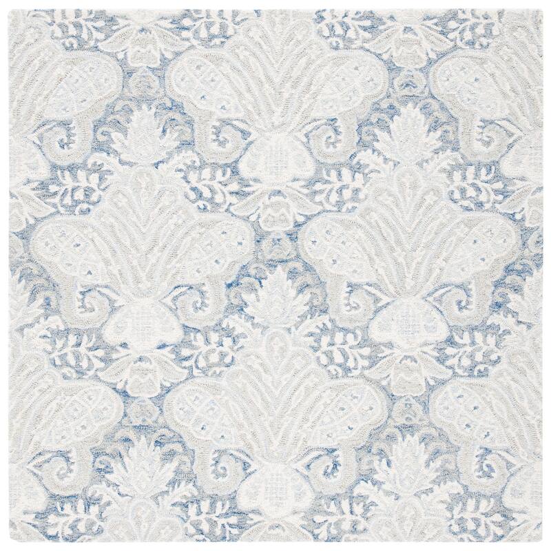 SAFAVIEH Handmade Micro-Loop Doinita Modern Wool Rug - 5' x 5' Square - Blue/Ivory