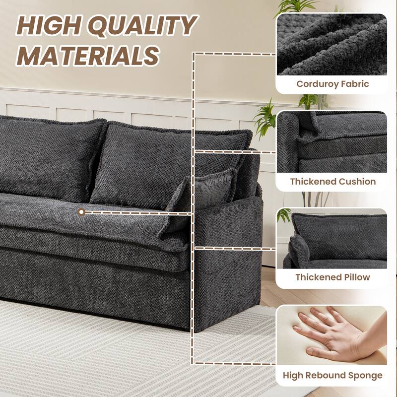 59.5" Ergonomic Sofa Bed with Storage & Charging - Supportive Chenille Convertible Sleeper, 800lb Capacity