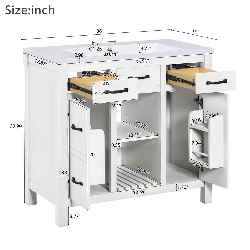 36" Solid Wood Frame Bathroom Cabinet