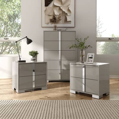 Furniture of America Erina Modern 3-Piece Glossy Chest and 2 Nightstand Bedroom Set