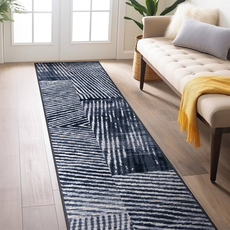 Geometric Stripe Distressed Non Slip Area Rug - 2' x 7'