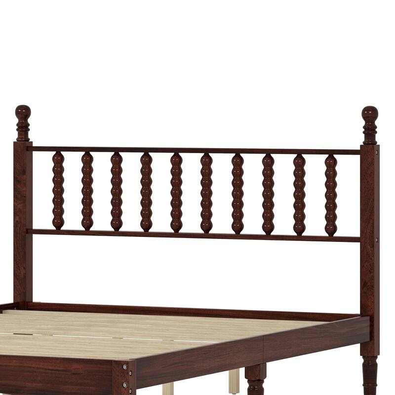 Retro Style Platform Bed with Gourd Shaped Headboard