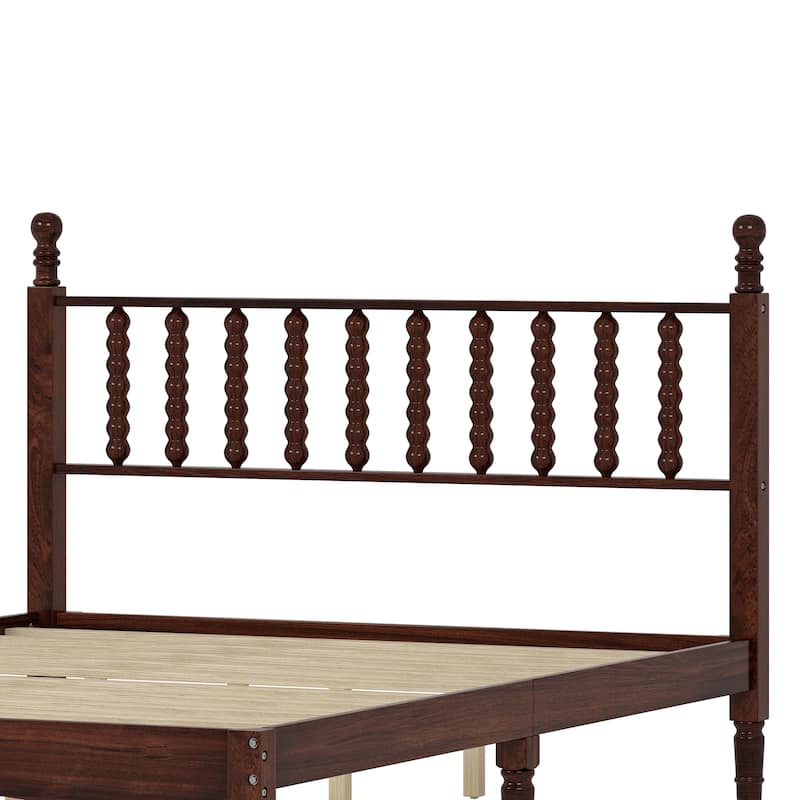 Full / Queen / King Retro Style Wood Platform Bed with Gourd Headboard and Wooden Slat Support
