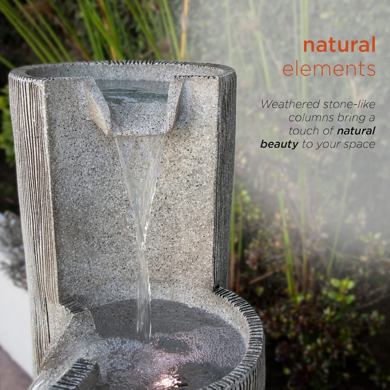 Alpine Corporation 41 Outdoor 3 Tiered Weathered Stone Water Fountain with Natural Stone Look Garden Water Feature