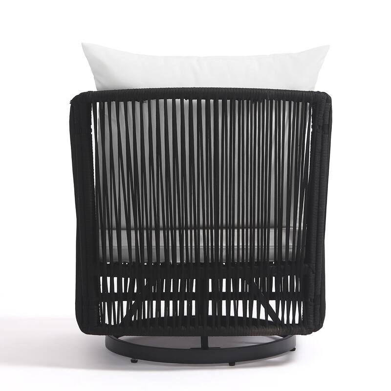 3-Piece Outdoor Rattan Swivel Lounge Chair Set Barrel Chairs for Backyard