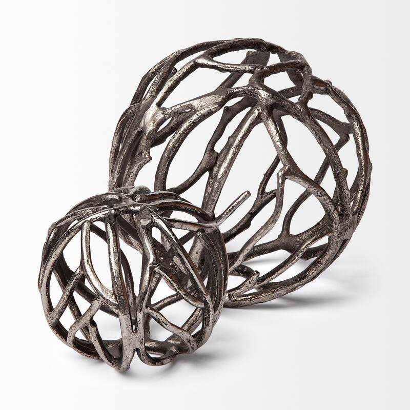 Sphaira I Small Silver Cast Aluminum Decorative Tree Branch Orb