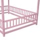 preview thumbnail 26 of 50, Full Size Floor Wooden Bed House Bed with House Roof Frame and Fence Guardrails