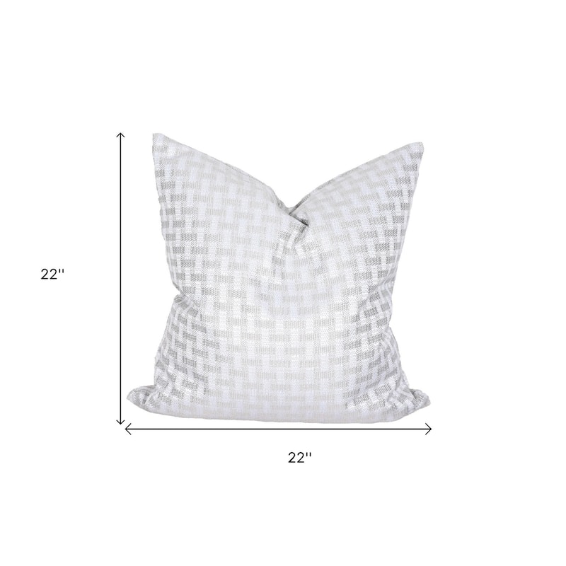 HomeRoots 22" X 22" Gray and White Checkered Polyester Zippered Pillow