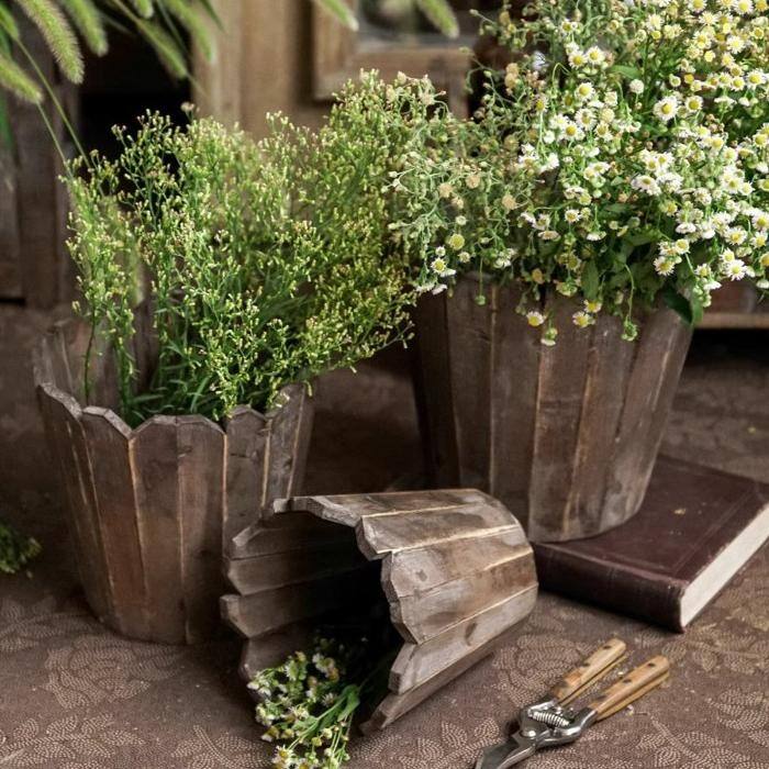 RusticReach Spliced Solid Wood Planter Round