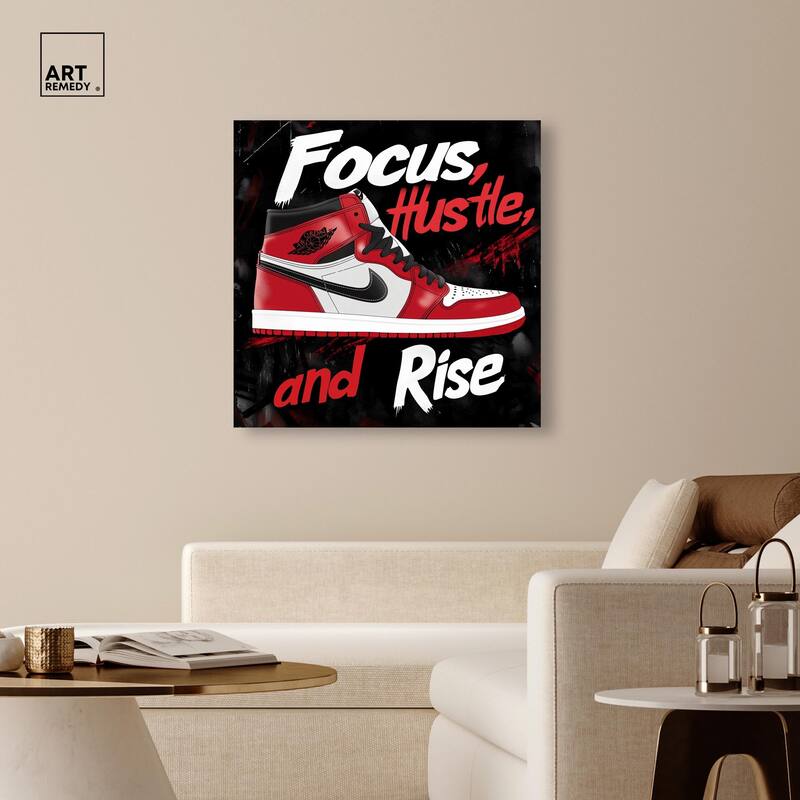 Hustle and Rise Sneaker Red Canvas by Art Remedy, Gallery Wrapped