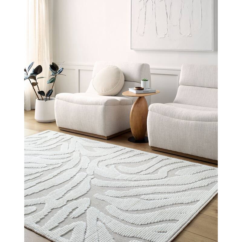 Livabliss Lyna Modern Floral Washable Area Rug - Cream - 2' 7" x 7' 2"