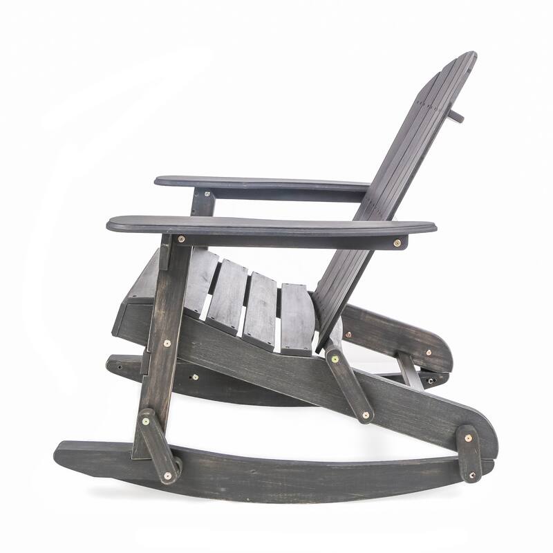 Outdoor Adirondack Rocking Chair, Slatted Back, Dark Gray Acacia Wood