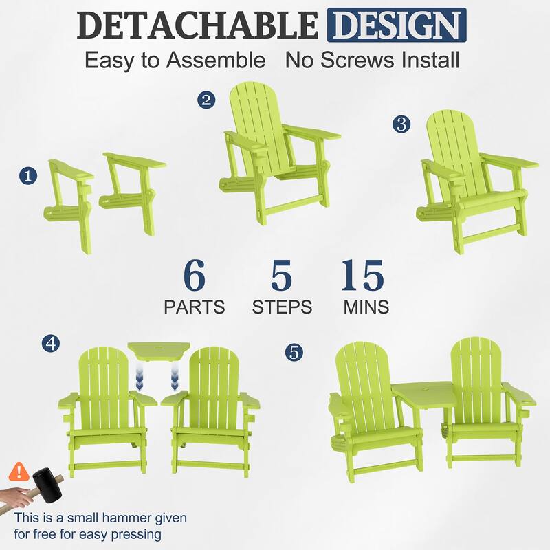 Outdoor All Weather Adirondack Chairs with Movable Footrests, Set of 5/3.