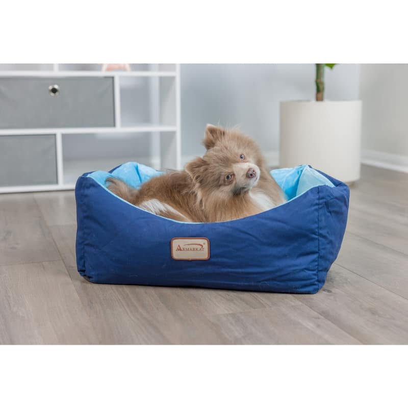 Cat Bed, Small Pet Bed, Navy Blue/Sky Blue - 18"L x 14"W x 8"H