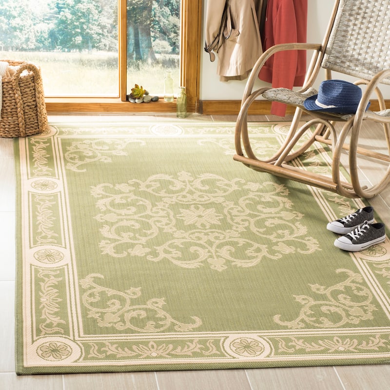 SAFAVIEH Courtyard Lineke Indoor/ Outdoor Waterproof Patio Backyard Rug - 8' x 11' - Olive/Natural