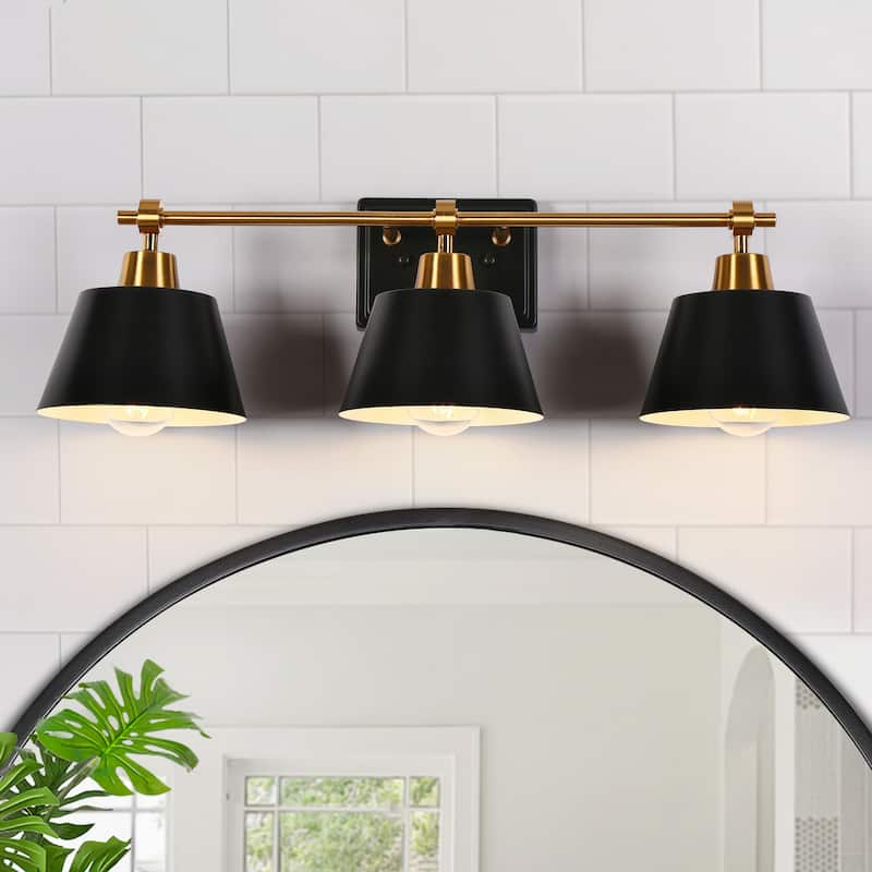 Modern Farmhouse Black Gold 3-Light Bathroom Vanity Lights Dimmable Wall Sconces -  24.6'' L x 7'' W x 7.5'' H - Upgraded Brass