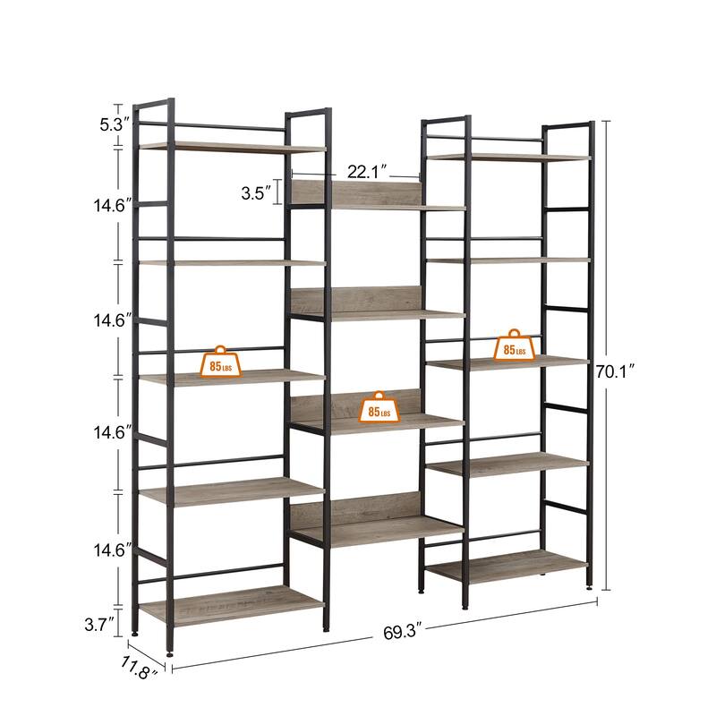 Bookshelf 5 Tier Etagere Bookcase, 70''H Tall Large Standing Bookcase