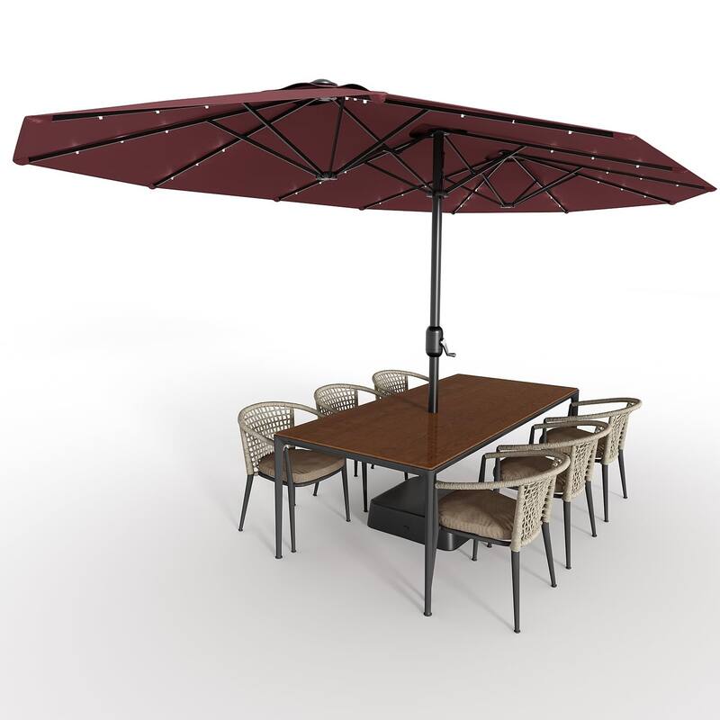 Coromose 15FT Large Patio Umbrella, with Solar Lights, for Deck Poolside Backyard