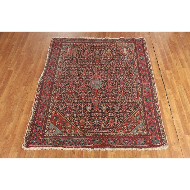 Hand Knotted Oriental 100% Wool Carpet Traditional Medallion Navy Blue & Blues Malayer Area Rug - 6' 4'' X 5' 2''