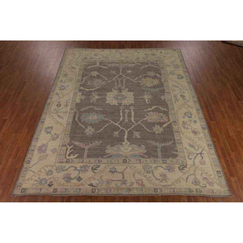 Vegetable Dye Oushak Turkish Floral Area Rug Handmade Wool Carpet - 9'6"x 11'8"