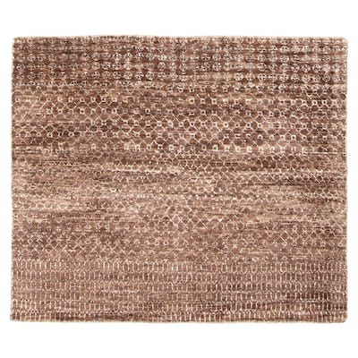 ECARPETGALLERY Hand-knotted Silk Shadow Brown Silk, Wool Rug - 4' 1" x 4' 11"