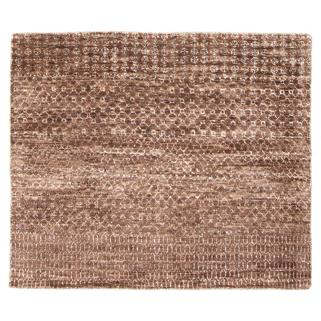 ECARPETGALLERY Hand-knotted Silk Shadow Brown Silk, Wool Rug - 4' 1" x 4' 11"