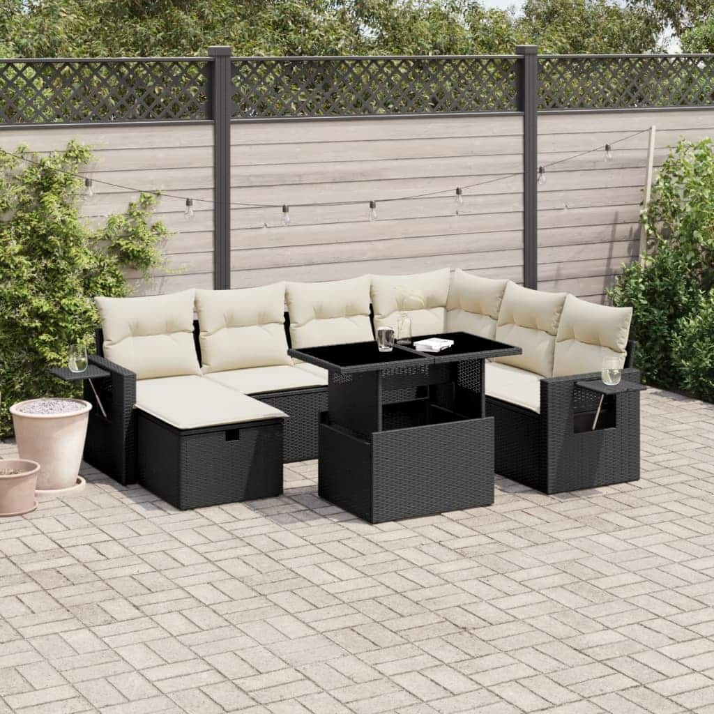 vidaXL Patio Sofa Set with Cushions Outdoor Furniture 8 Piece Poly Rattan - 21.7 x 39.4 x 28.7 in