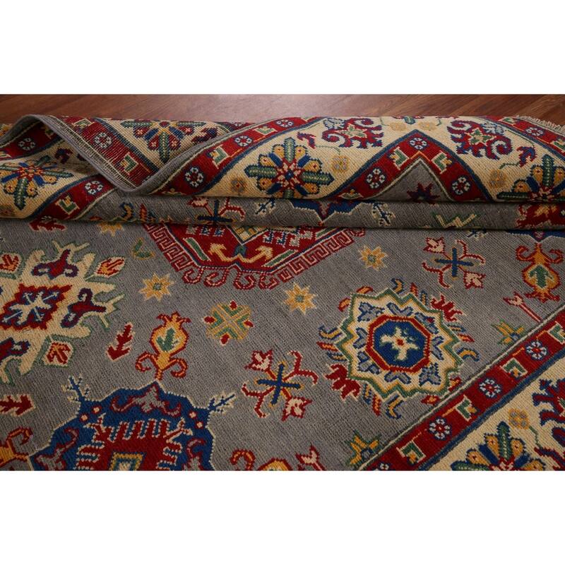 Grey Kazak Oriental Area Rug Handmade Traditional Wool Carpet - 4'10" x 6'9"