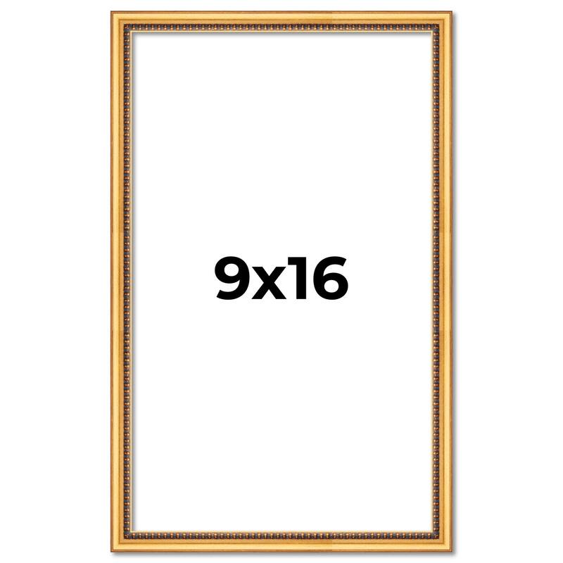 9x16 Frame Beaded Gold Solid Wood Picture Frame | 0.75 Inches Moulding