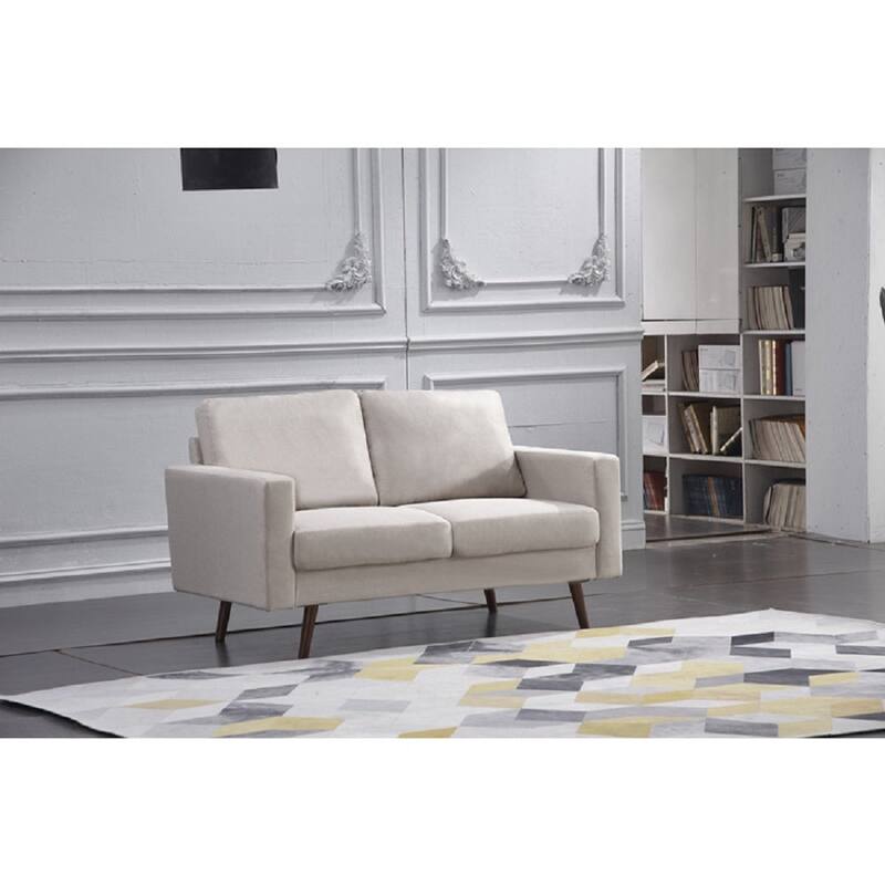 Contemporary Living Room Linen Upholstered Sofa Set w/ Cylinder Pillows, Beige
