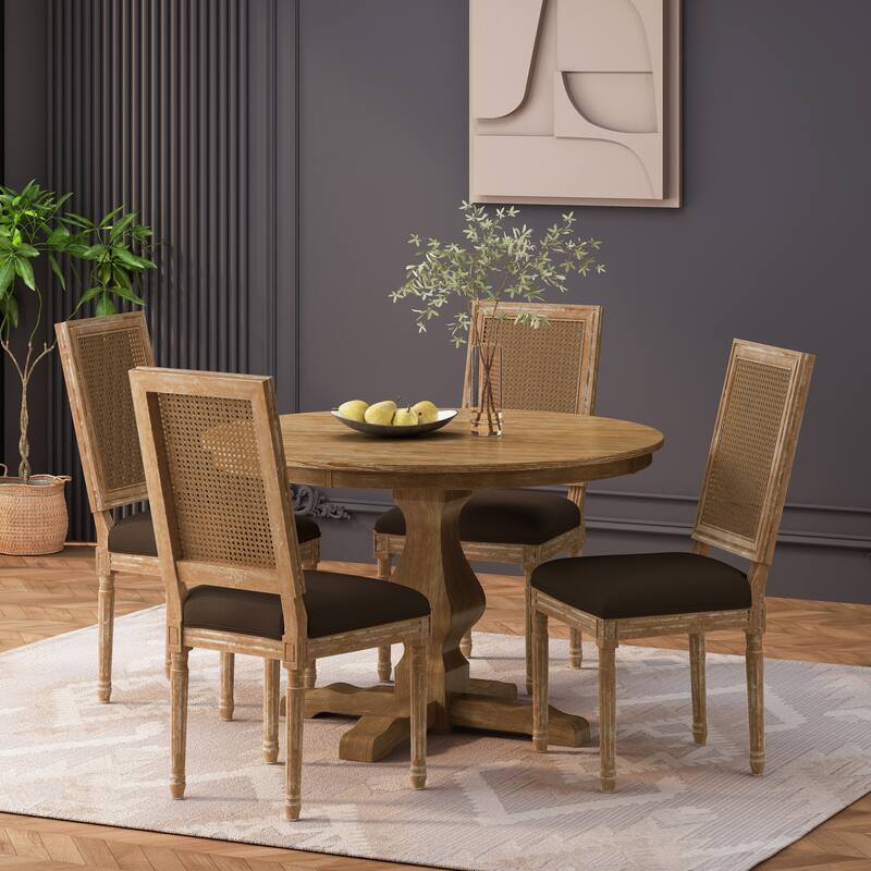 Remuda Wood and Cane Upholstered 5 Piece Circular Dining Set by Christopher Knight Home - Natural/Brown