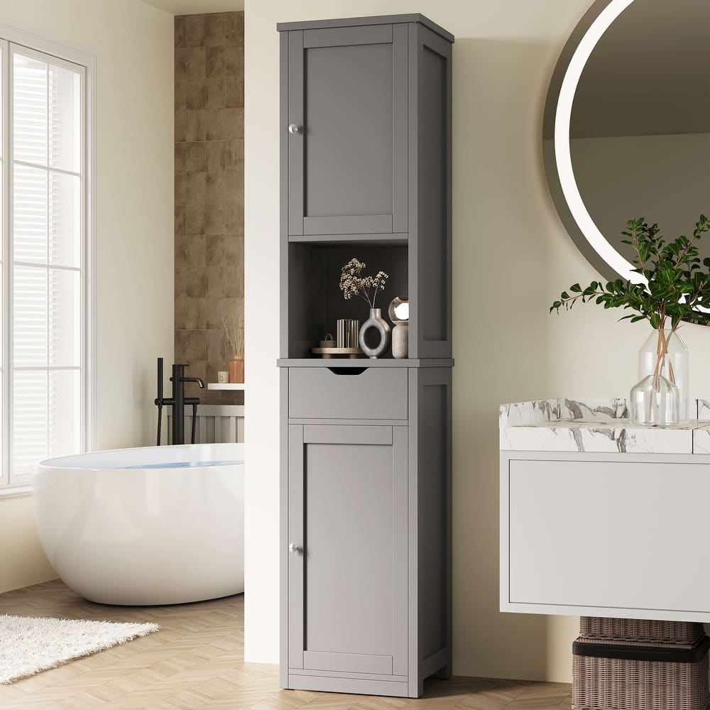 Bathroom Storage Cabinet with Adjustable Shelves & Open Shelf - N/A