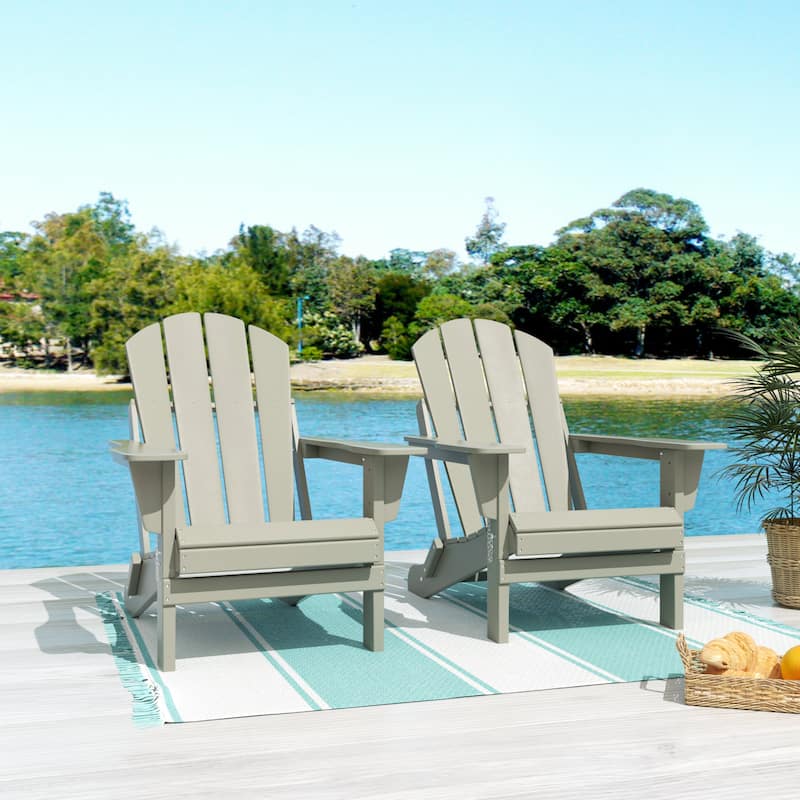 POLYTRENDS Laguna All Weather Poly Outdoor Adirondack Chair - Foldable (Set of 2) - Sand