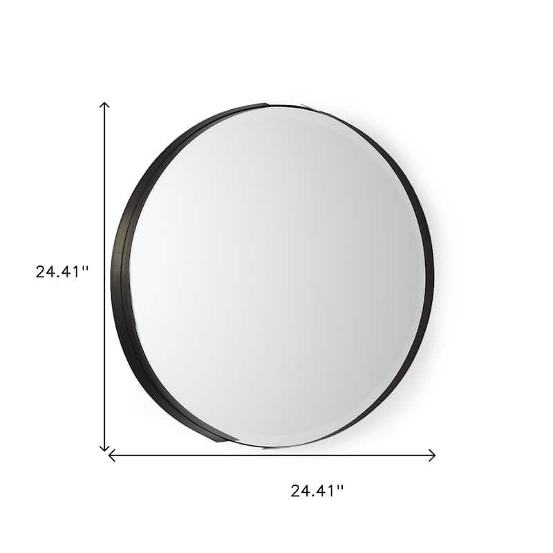 HomeRoots 24" Black Metal Round Framed Accent Mirror - 24.41 in. x 24.41 in. x 2.36 in.