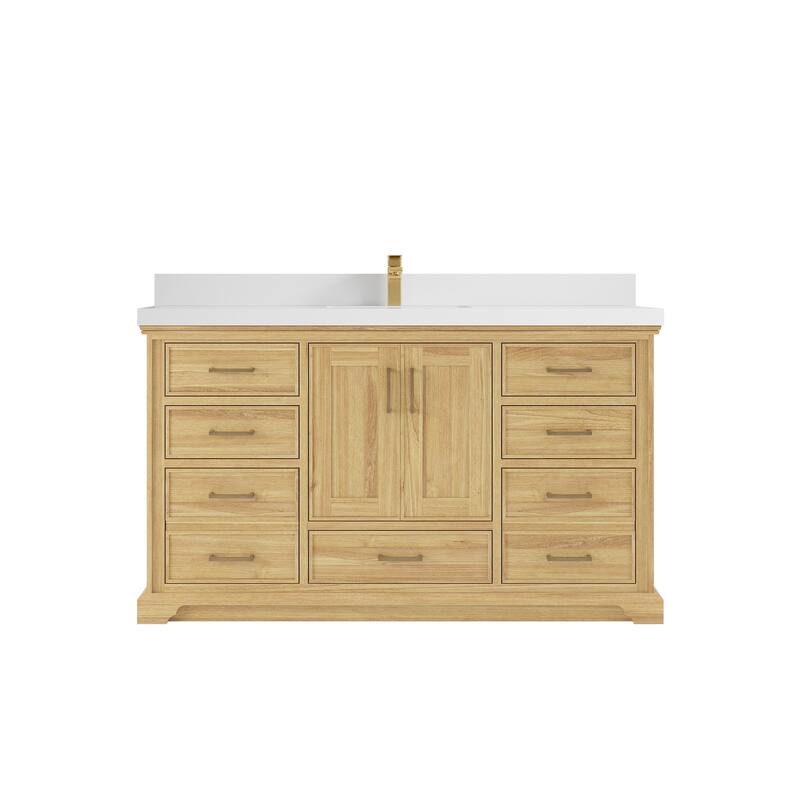 Willow Collections 60 in. W x 22 in. D Charlotte Teak Single Sink Bathroom Solid Teak Vanity with Countertop