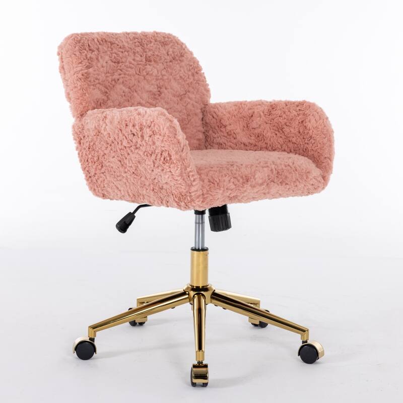 GDF Studio - Modern Upholstered Swivel Home Office Chair with Golden Metal Base and Artificial Rabbit Hair Comfort
