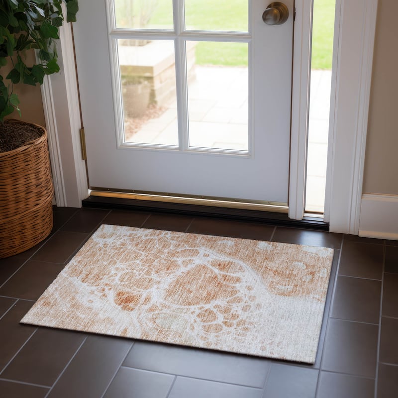 Machine Washable Indoor/ Outdoor Chantille Abstract Contemporary Rug - Coral - 1'8" x 2'6"
