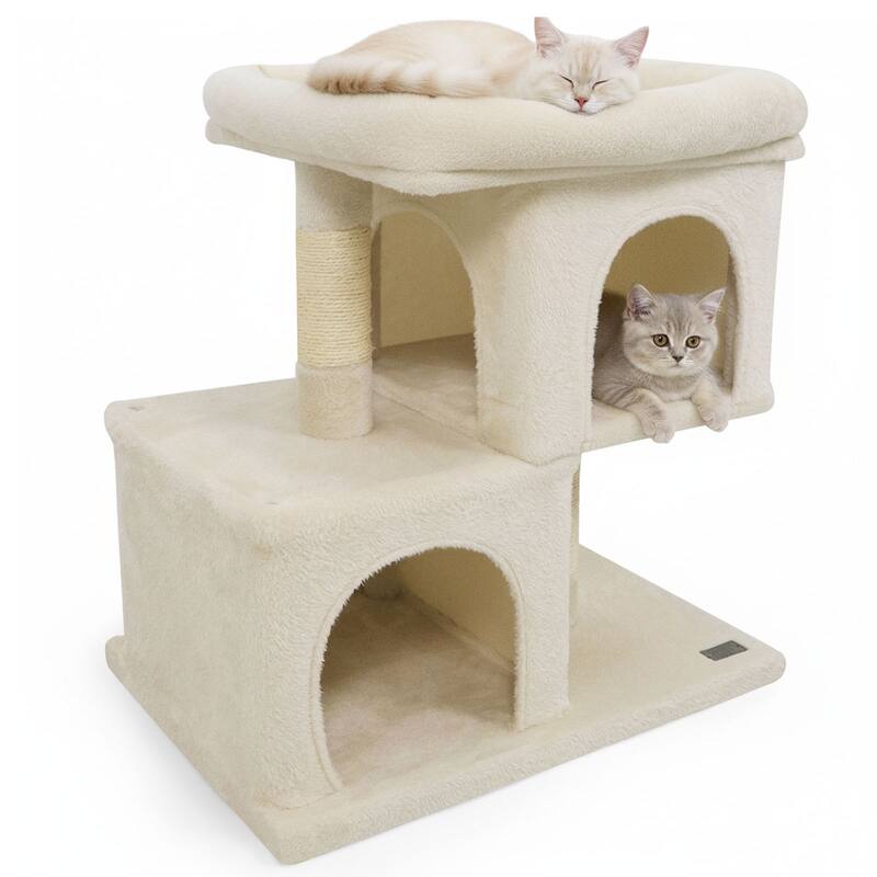 Gymax 25.5'' Cat Tree w/2 Large Condo Padded Top Perch Sisal - Beige