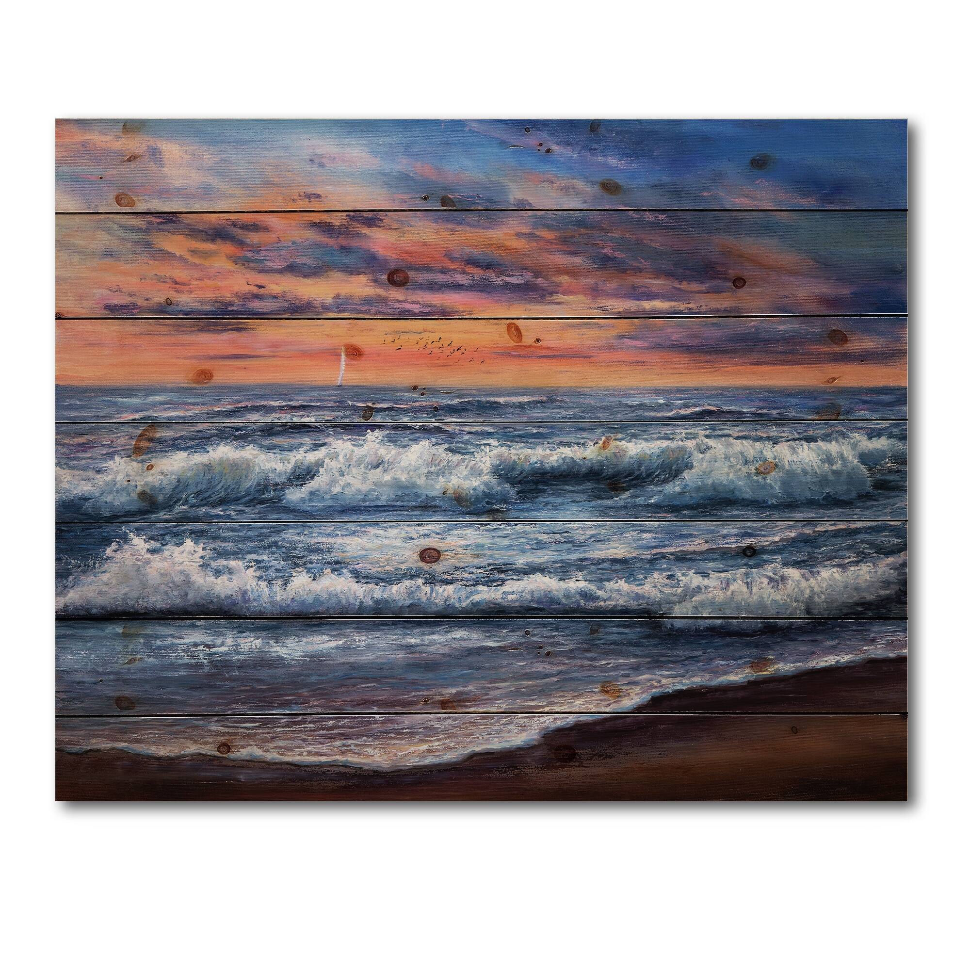 Designart 'Sunset Over The Blue Ocean II' Nautical & Coastal Print on ...