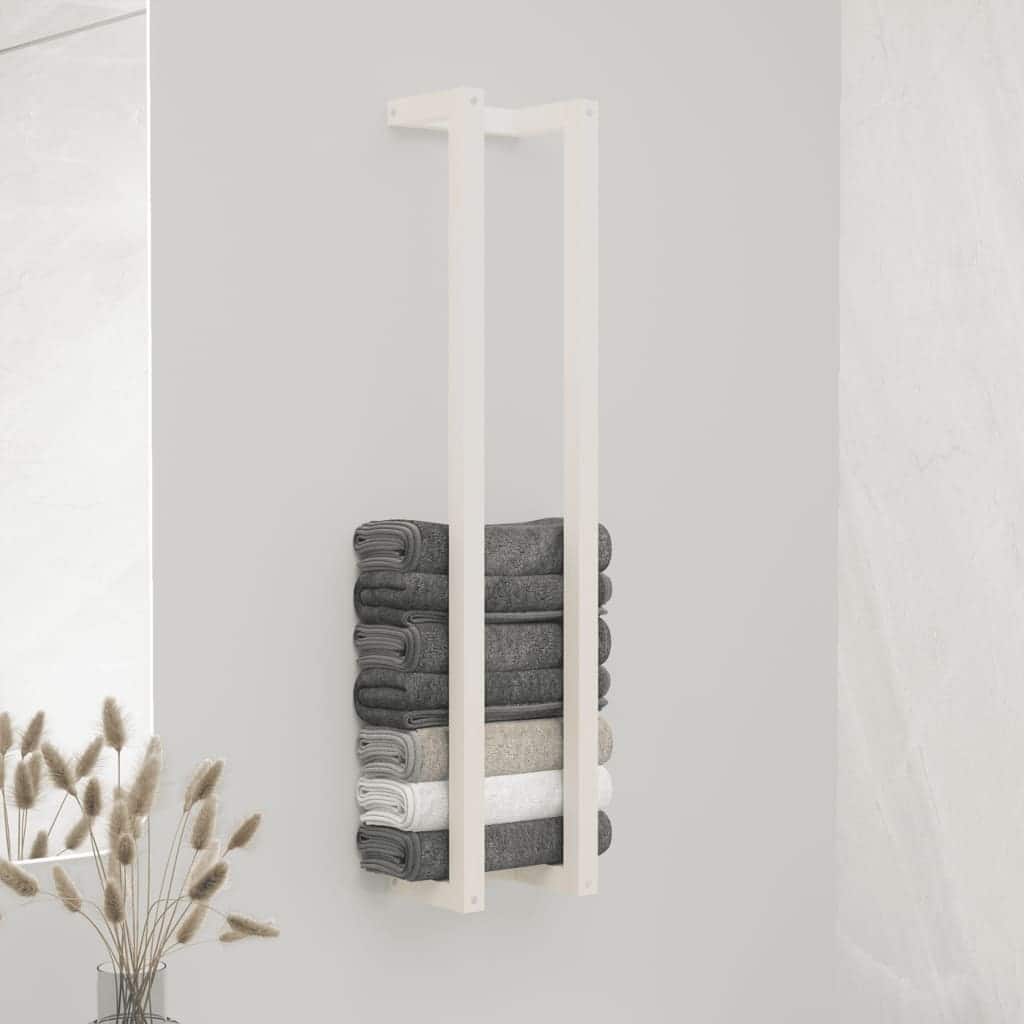 vidaXL Towel Rack White Solid pine wood Wall mounting Towel Rack - 7.1 x 9.1 x 43.3
