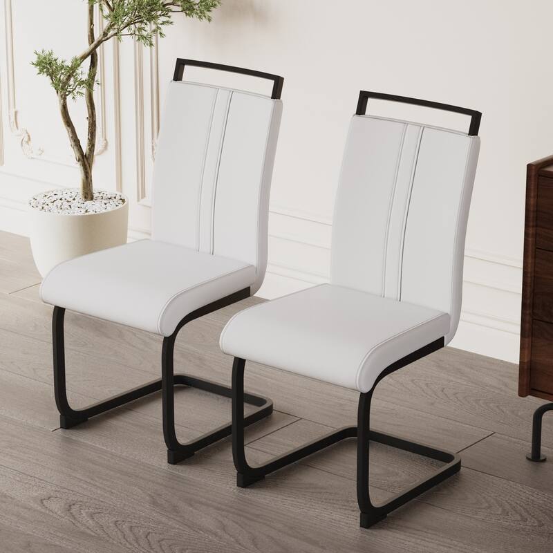 High Back Upholstered Side Chair with C-shaped Tube - White