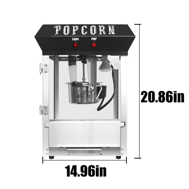 2-Gal Commercial Popcorn Machine with Warming Deck, 600W, Scoop & Cup