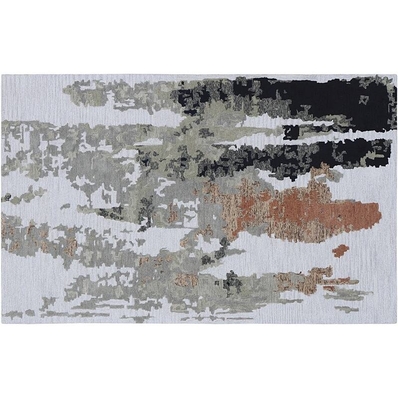 Handmade Emeralda Collection Silver/Tan/Rust Wool and Viscose Area Rug - 5'x8'