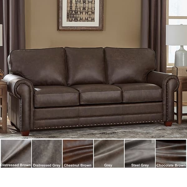 slide 2 of 13, Made in USA Raval Top Grain Leather Sofa Bed