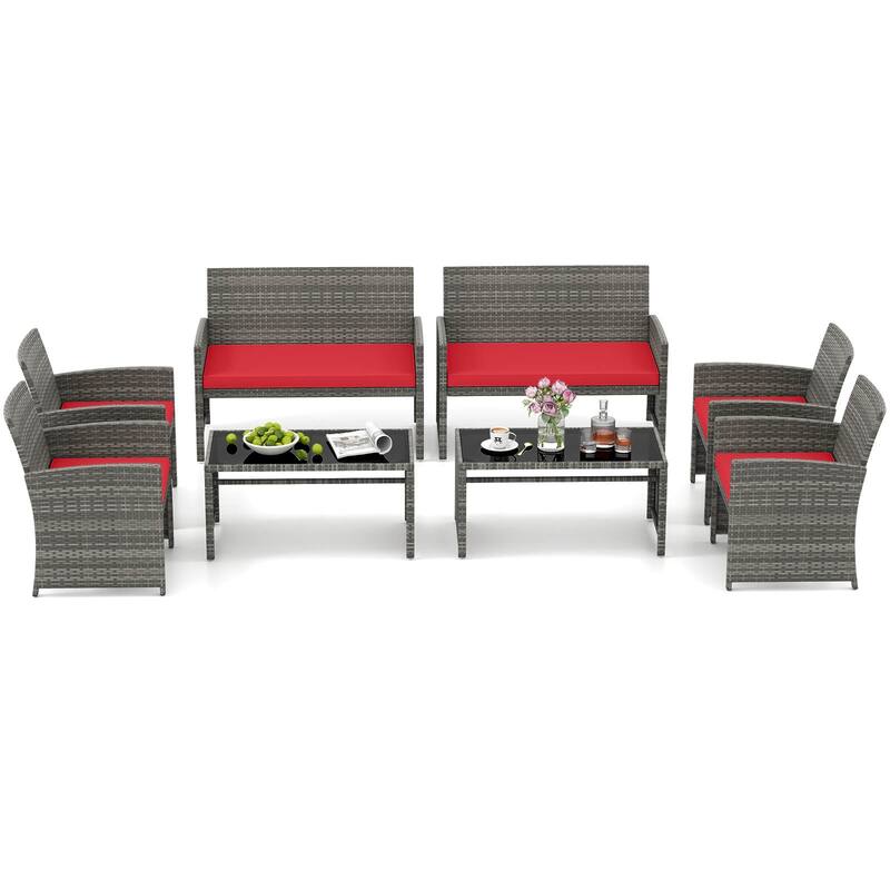Costway 8 PCS Patio Conversation Set with Seat Cushions & Tempered - See Details